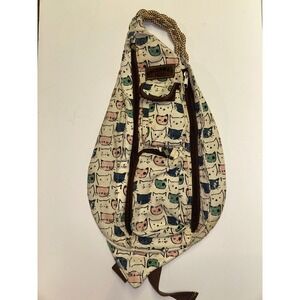 Unionbay Sling Bag Cream Multi Color Cat‎ Print Adjustable Strap Casual Everyday